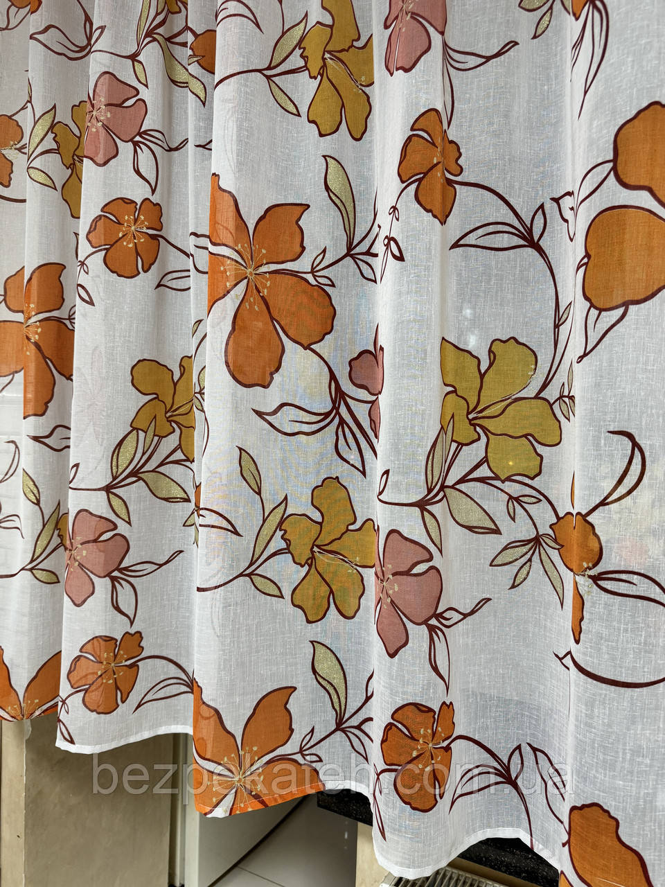 Яскравий тюль на кухню. Коротка кухонна тюль. Тюль до підвіконня, фото 1