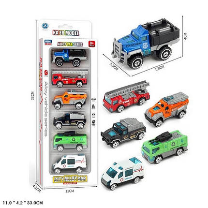 Набір машинок спецтехніка метал. 3313-18 6 шт. в коробці 33*4.2*11 см, фото 1