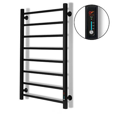 Електрична рушникосушка чорна Flyme EF Alfa 800 R з терморегулятором і таймером (праве підключення)