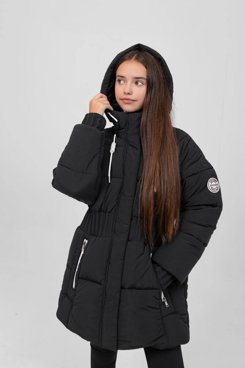 Чорний зимовий пуховик на дівчинку Іворі до 158 розміру, фото 1