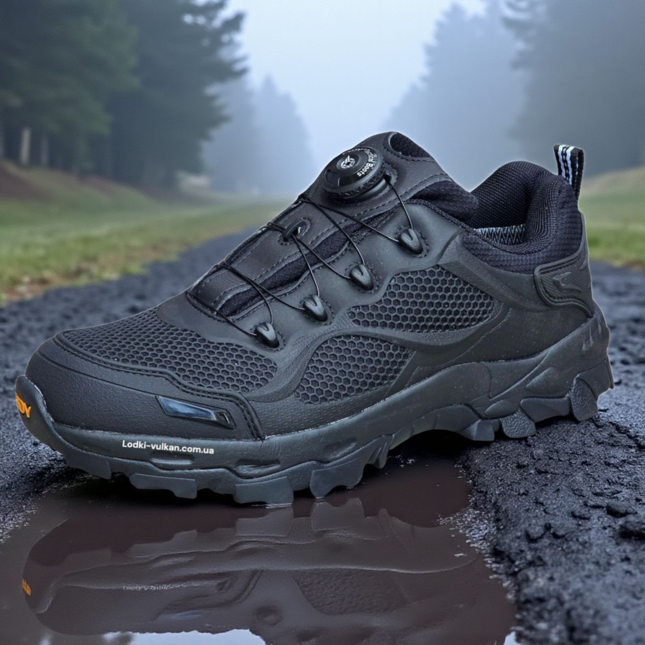 Кросівки перфоровані на автошнурці, чорні чоловічі кросівки з автошнурком, фото 1