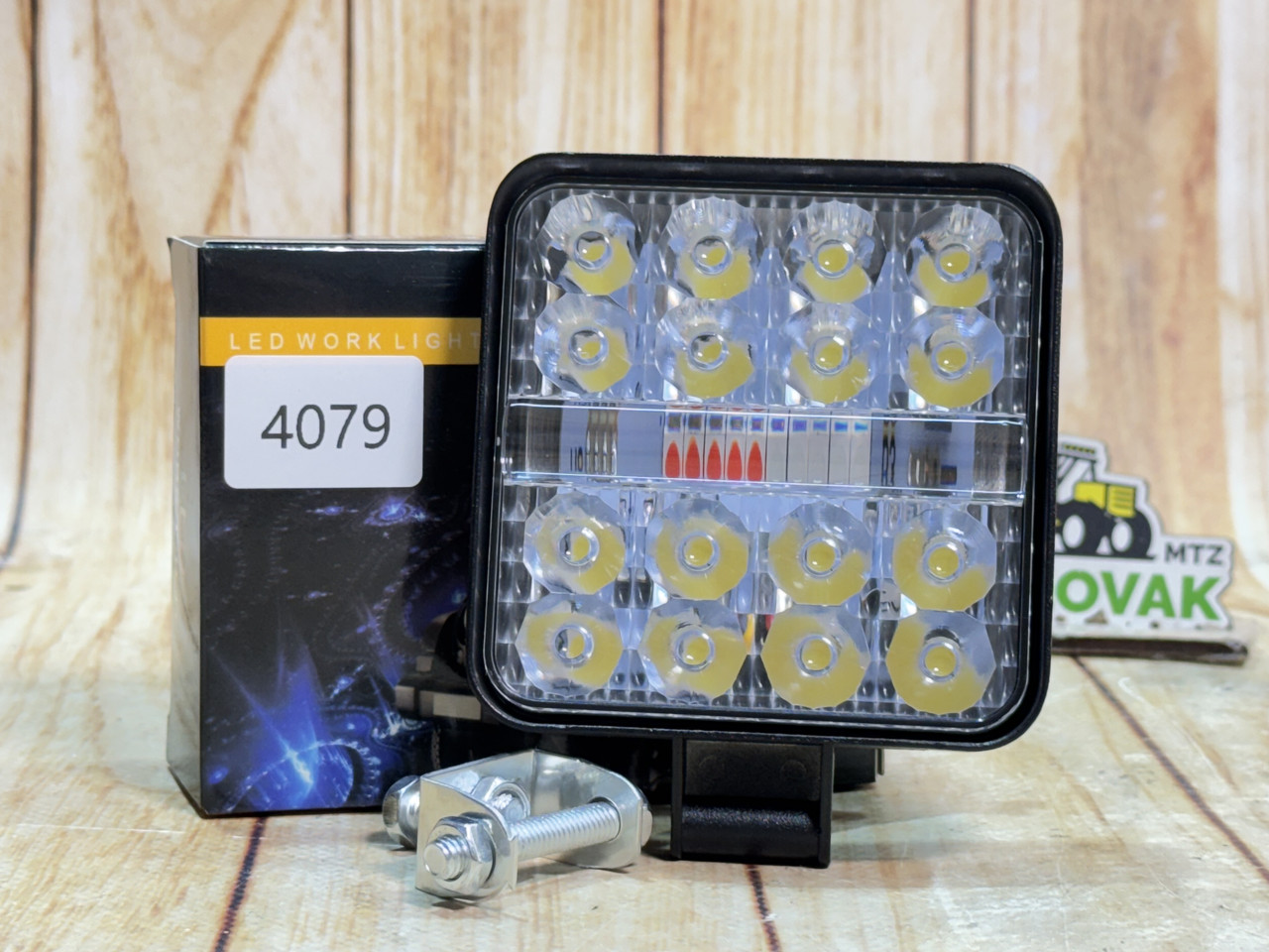 Фара LED квадратна 48W 6000K + Червоно синій стробоскоп (16 діодів) (8.5 см х 8.5 см х 1,5 см) Mini, фото 1