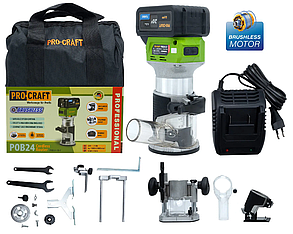 Акумуляторний фрезер безщітковий Procraft POB24 (1 Акумулятор 20 В, 4 А/год і Зарядне, Сумка)