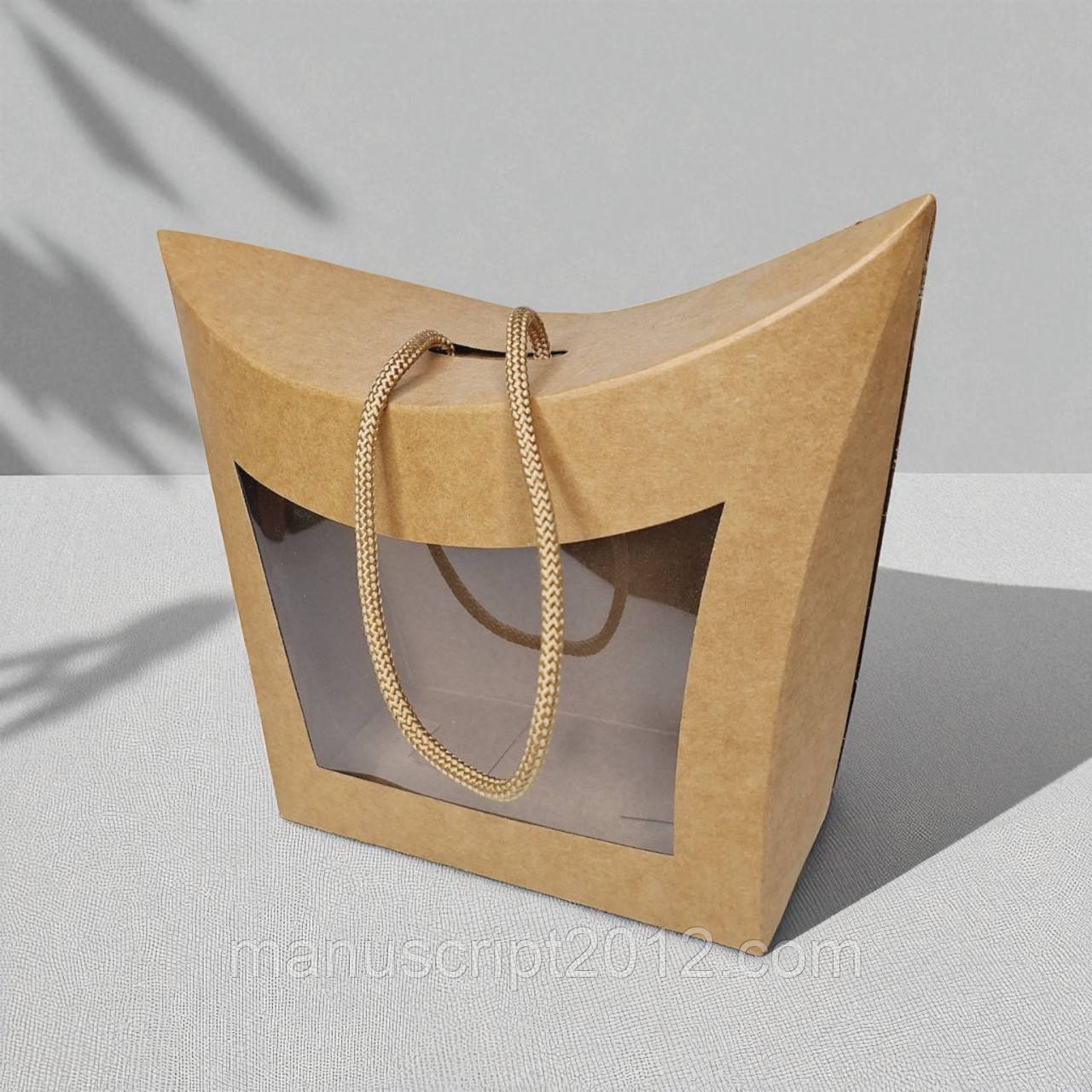 Коробка-сумочка з вікном та ручкою (155х140х80мм.) крафт