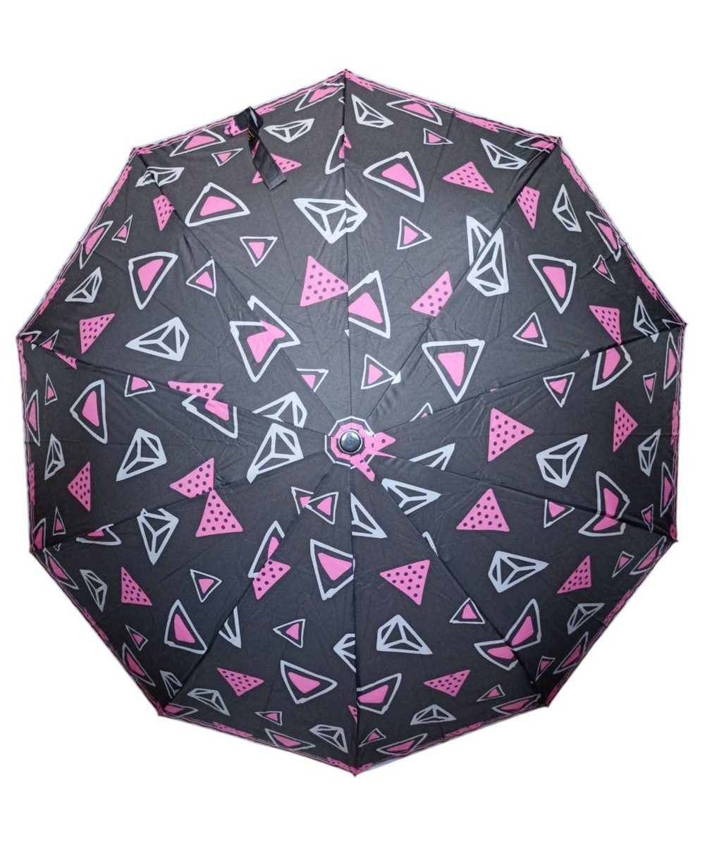Парасолька жіноча SL474 напівавтомат 10 спиць 3 складання Чорний з рожевим, фото 1