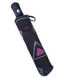 Парасолька жіноча SL474 напівавтомат 10 спиць 3 складання Чорний з рожевим, фото 2