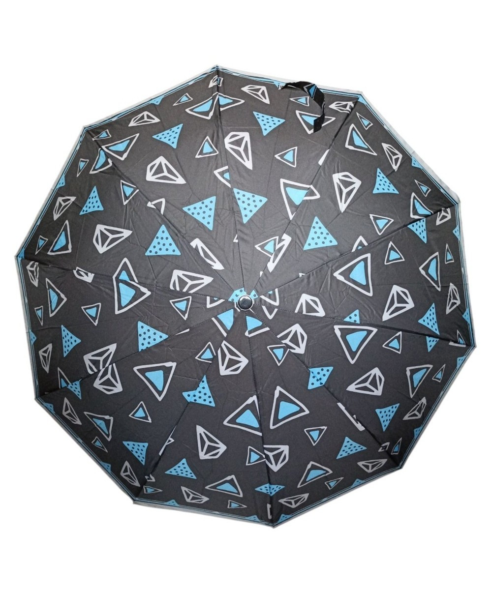 Парасолька жіноча SL474 напівавтомат 10 спиць 3 складання Чорний з блакитним, фото 1