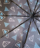 Парасолька жіноча SL474 напівавтомат 10 спиць 3 складання Чорний з блакитним, фото 3