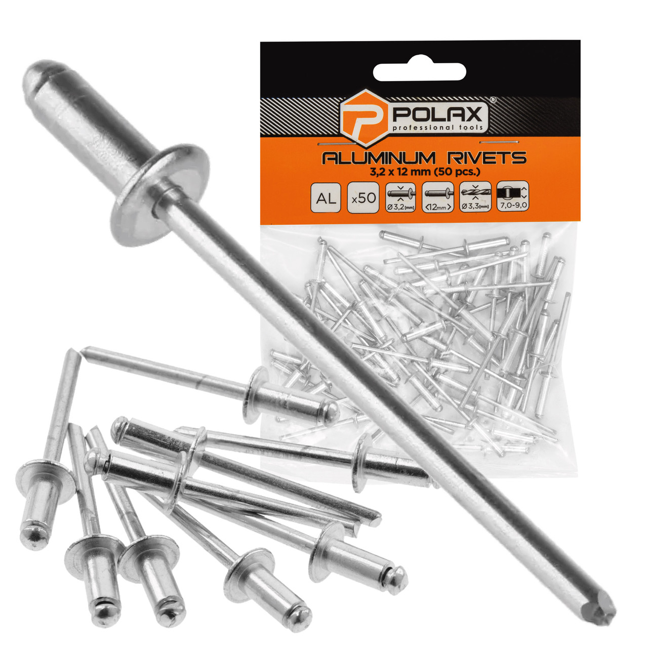 Заклепки алюмінієві витяжні 3,2 х 12 мм Polax (37-006), фото 1