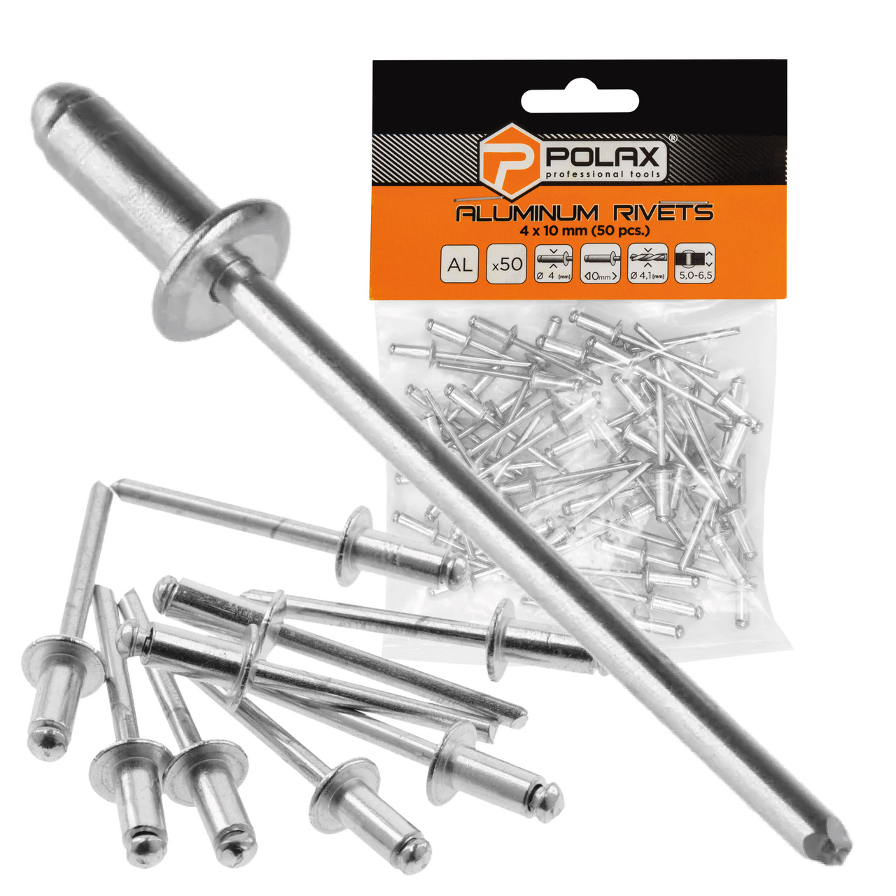 Заклепки алюмінієві витяжні 4 х 10 мм Polax (37-009), фото 1
