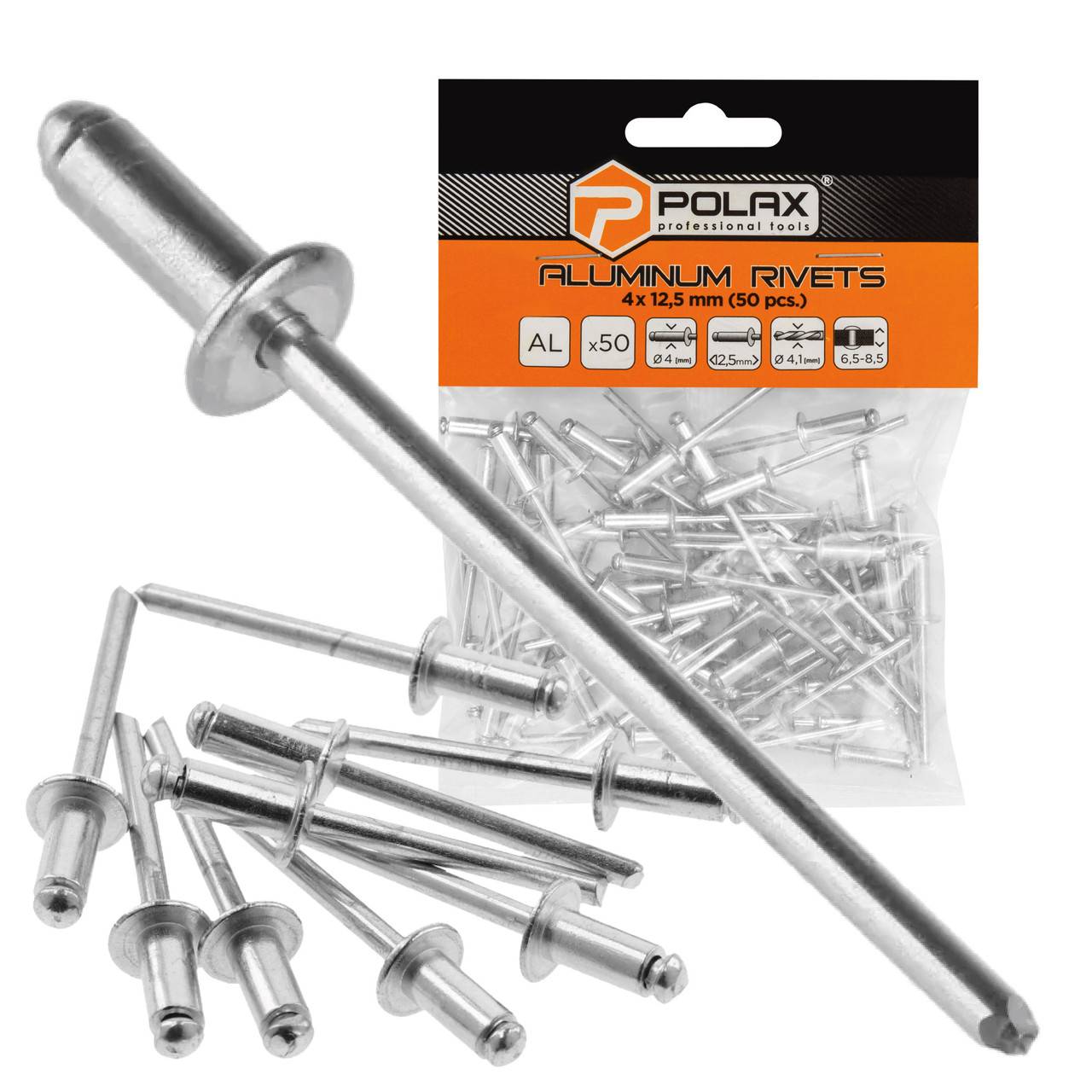 Заклепки алюмінієві витяжні 4 х 12,5 мм Polax (37-010), фото 1