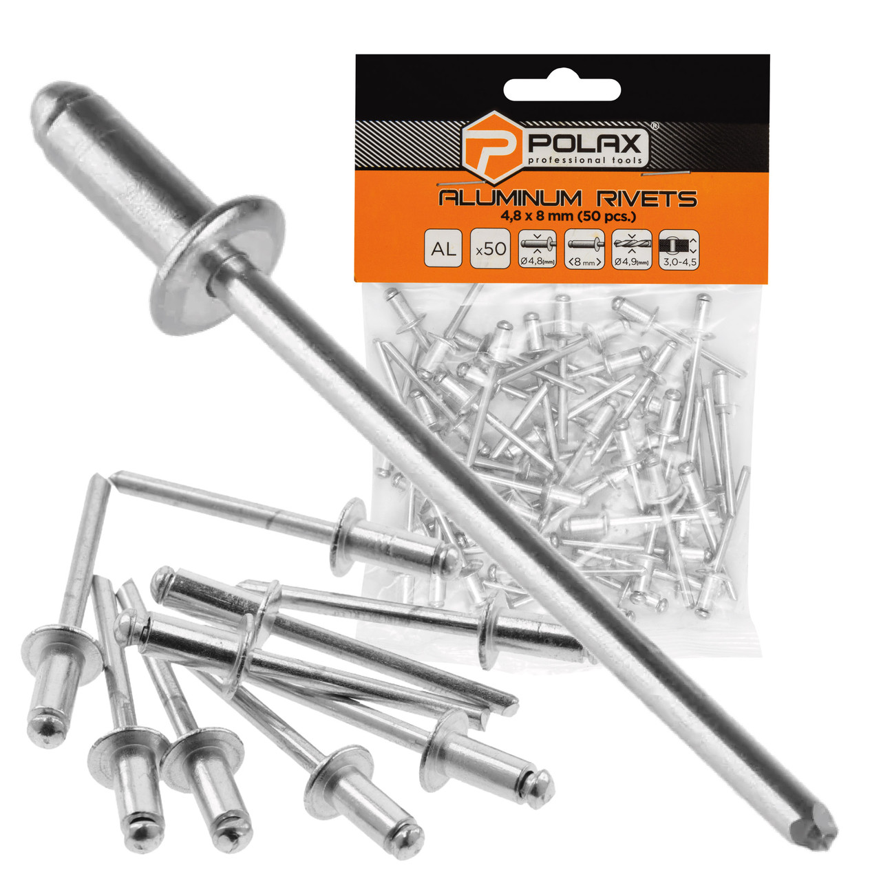 Заклепки алюмінієві витяжні 4,8 х 8 мм Polax (37-015), фото 1