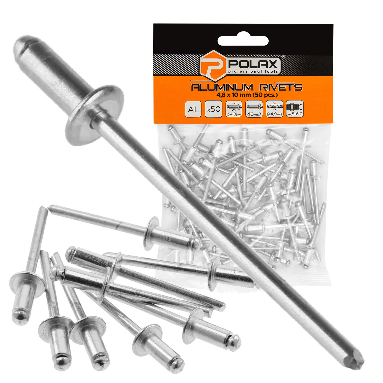 Заклепки алюмінієві витяжні 4,8 х 10 мм Polax (37-016), фото 1