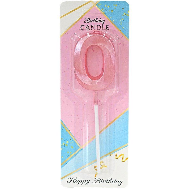 Свічка цифра грані на списі 0 (рожева)