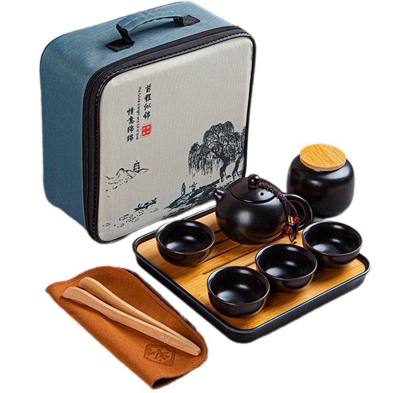 Набір для чайної церемонії квадрат з чабанню чорний чайник, чайниця та 4 піали