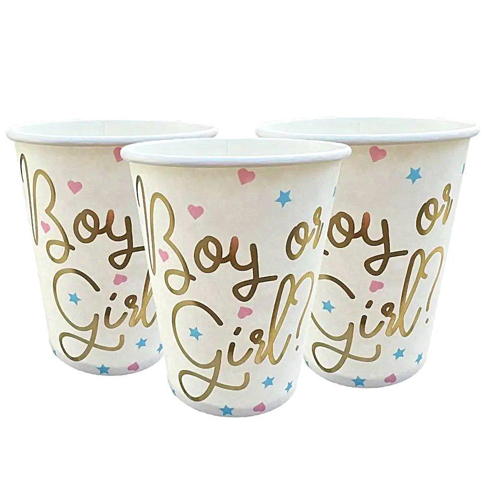 Стакани Хлопчик чи Дівчинка біло-золоті 10 од (анг