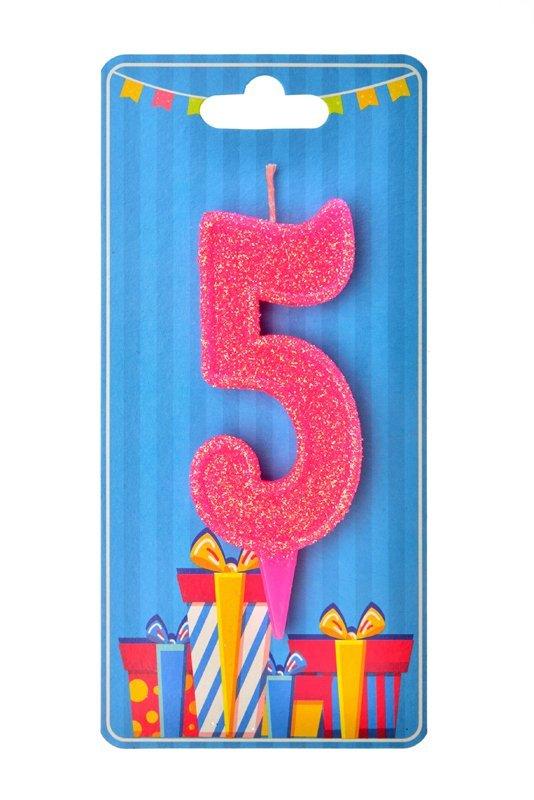 Свічка цифра 5 (рожева)