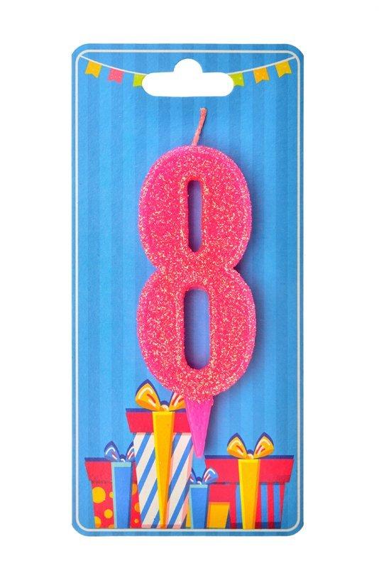 Свічка цифра 8 (рожева)