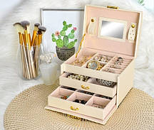 Сатинова скринька для прикрас BEAUTYLUSHH, бежева, з дзеркалом і замком