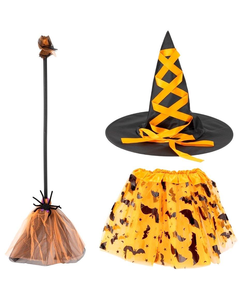 Набір відьми з мітлою (чорно-помаранчевий)