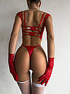 Комплект білизни жіночий (бюстгальтер, трусики, рукавички) - Червоний, фото 2
