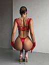 Комплект білизни жіночий (бюстгальтер, трусики, рукавички) - Червоний, фото 4