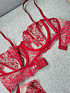 Комплект білизни жіночий (бюстгальтер, трусики, пояс) - Червоний, фото 6