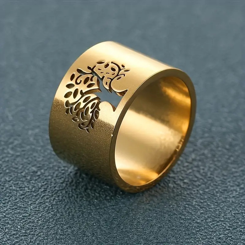 Кільце золотисте ретро «Дерево Життя» нержавіюча сталь 12 мм розмір 20 AurumLux014, фото 1