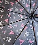 Парасолька жіноча SL474 напівавтомат 10 спиць 3 складання Чорний з рожевим, фото 3