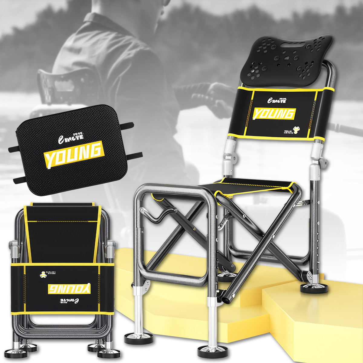 Складний стілець з регульованими ніжками та спинкою для риболовлі та подорожей, фото 1