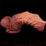 Дилдо гигант, самотик с венами Lovetoy Dual Layered Platinum Silicone 27 см. Диаметр 7,7 см., фото 8