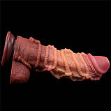 Дилдо гигант, самотик с венами Lovetoy Dual Layered Platinum Silicone 27 см. Диаметр 7,7 см., фото 9