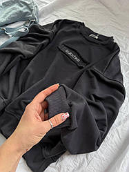 Жіночий світшот з написом “Bulochka” відтінку графіт з комфортної тканини петля в одному розмірі 42/46