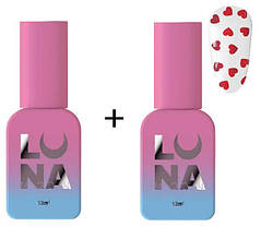 Набір для покриття нігтів 2в1: Rubber base + Топ із сердечками Romantic №1, 13 мл