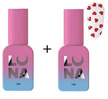 Набір для покриття нігтів 2в1: Rubber base + Топ із сердечками Romantic №1, 13 мл