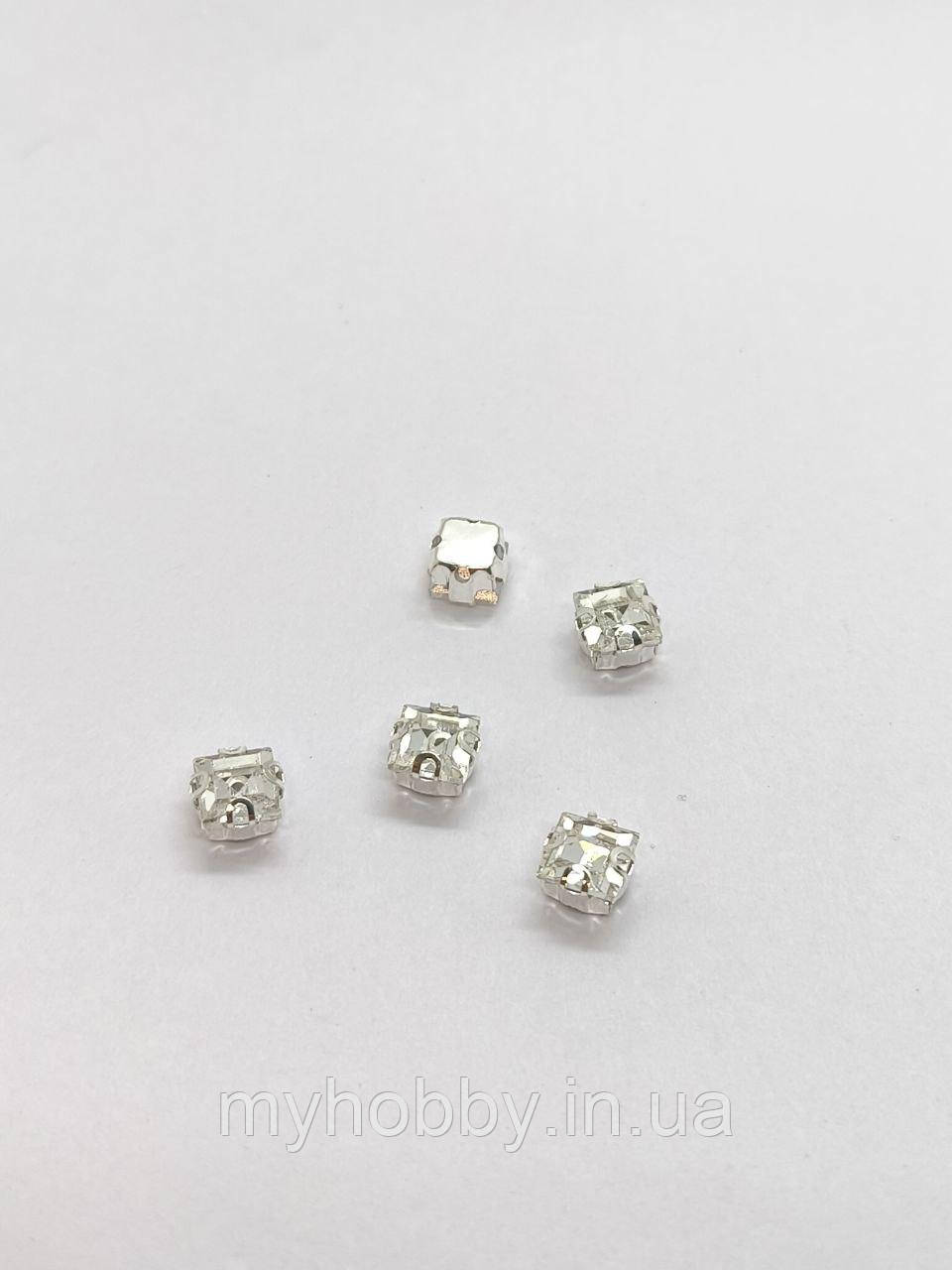Стрази в цапах квадрат 6мм Білі -5шт, фото 1