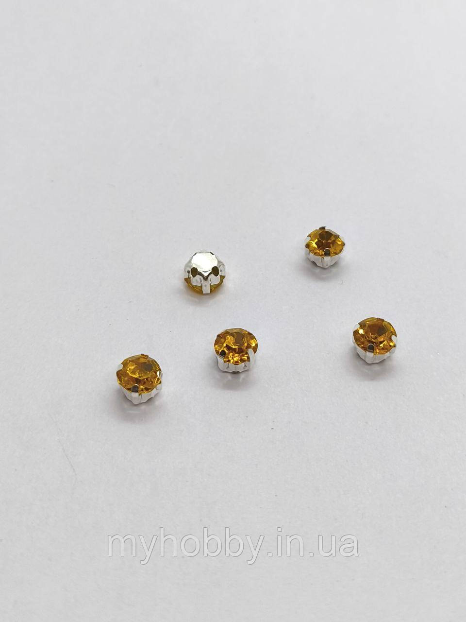 Стрази в цапах круглі 6мм Жовті -5шт, фото 1