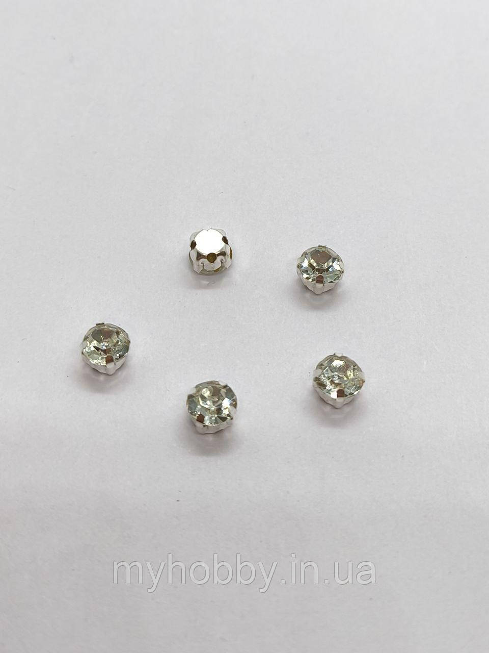Стрази в цапах круглі 6мм Білі -5шт, фото 1