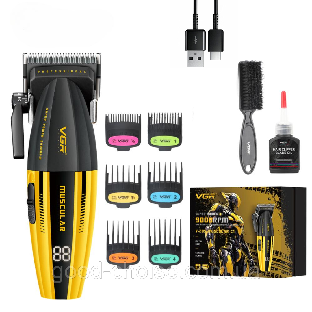 Акумуляторна машинка для стрижки + 6 насадок, 2000 mAh, V-285 / Тример акумуляторний / Тример для стрижки, фото 1