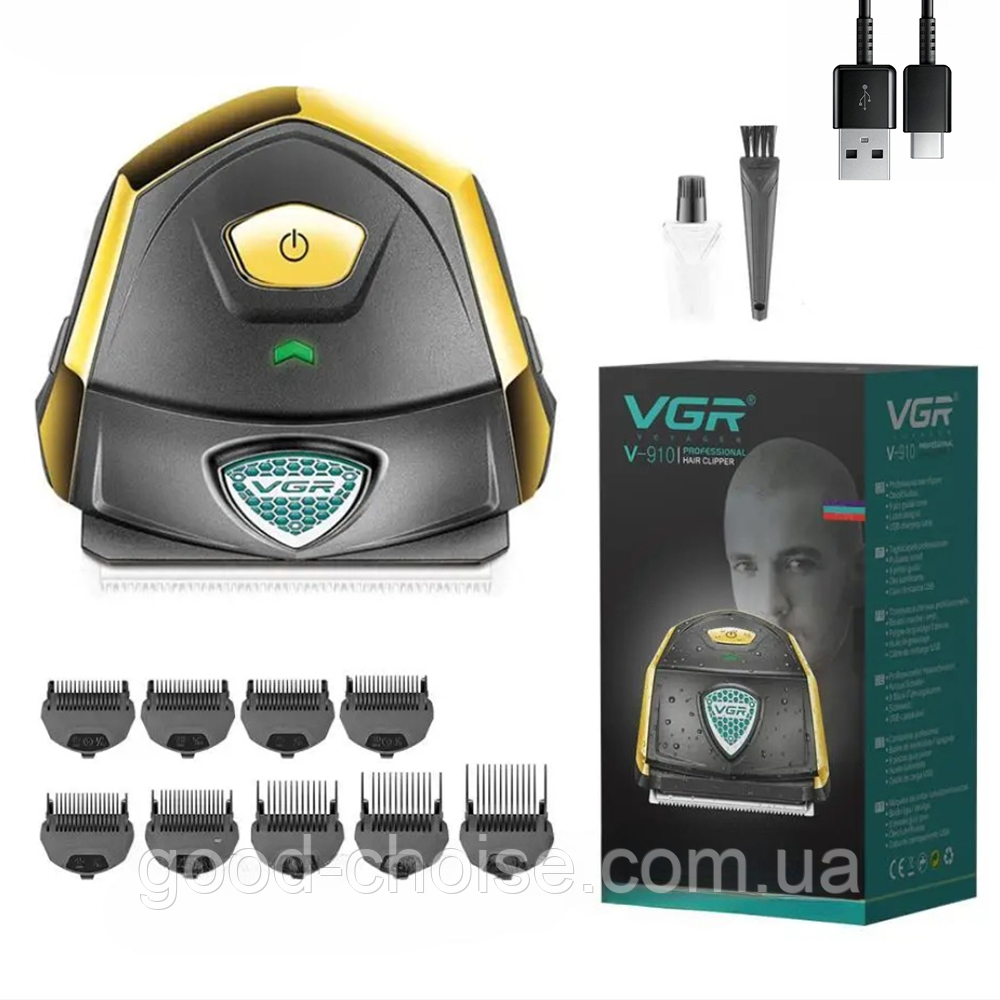 Машинка для стрижки для волосся + 9 насадки, 700 mAh, V-910 / Чоловіча акумуляторна машинка-триммер, фото 1