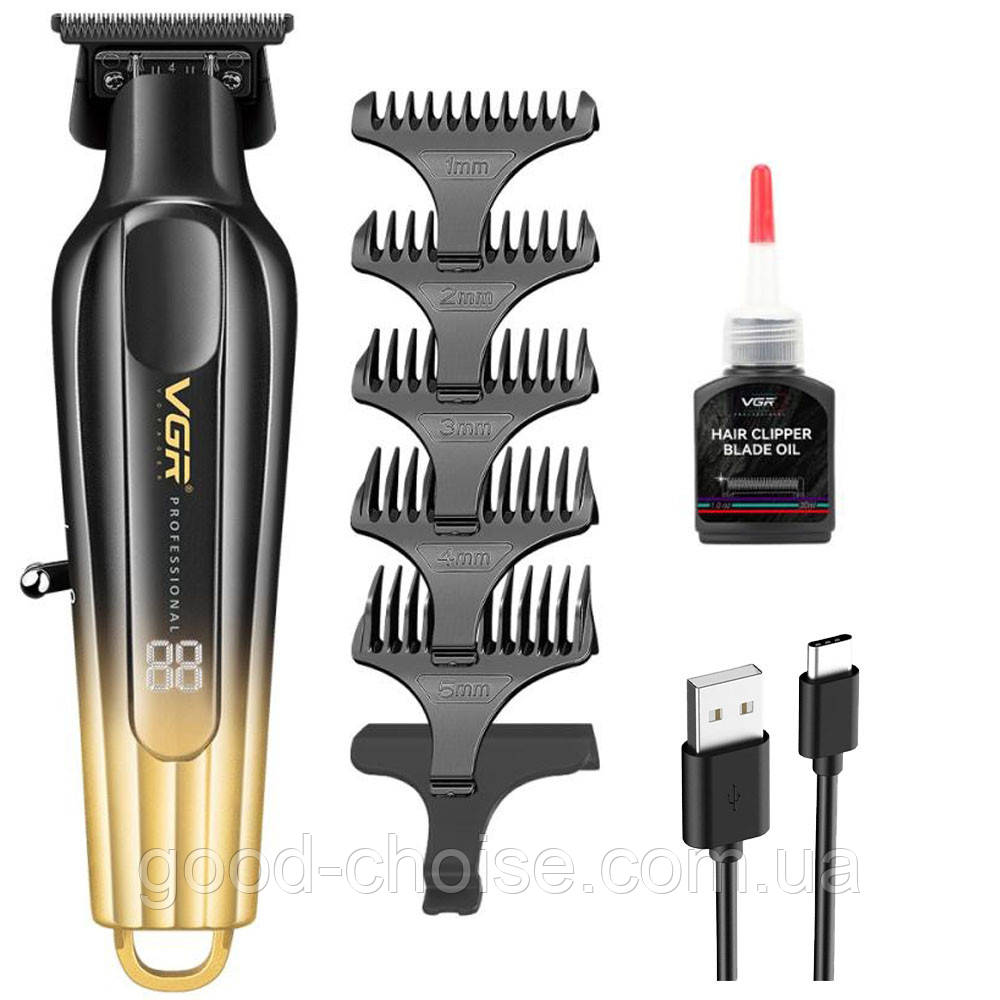 Акумуляторний триммер для стрижки волосся + 5 насадок, VGR V935, Золотий / Машинка для стрижки волосся, фото 1