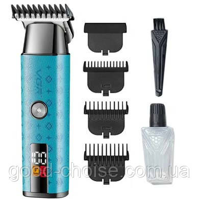Акумуляторний тример для стрижки + 3 насадки, VGR V-943, Синій / Машинка для стрижки волосся / Тример чоловічий, фото 1
