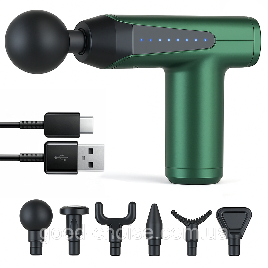 Акумуляторний масажер для тіла з 6 насадками , 20Вт, FH-320 / Перкусійний масажер / Ручний масажер, фото 1