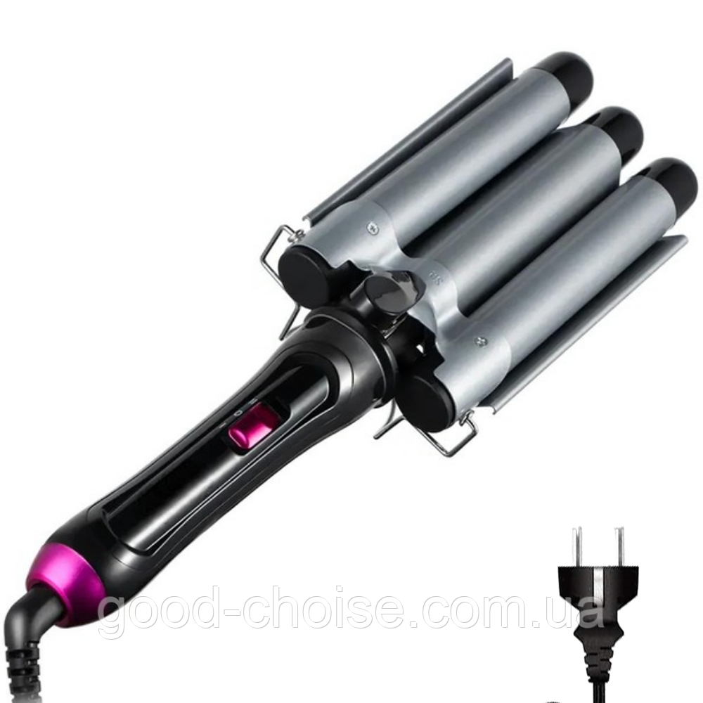 Потрійна плойка для завивки волосся від мережі, 97 Вт, MS 481B / Стайлер для волосся 3 хвилі / Плойка для локонів, фото 1