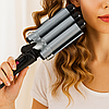 Потрійна плойка для завивки волосся від мережі, 97 Вт, MS 481B / Стайлер для волосся 3 хвилі / Плойка для локонів, фото 6