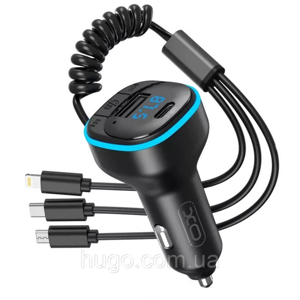 FM-трансмітер XO BCC07 Bluetooth, MP3, 3xUSB / Автомобільний FM-трансмітер / Модулятор для авто, фото 1