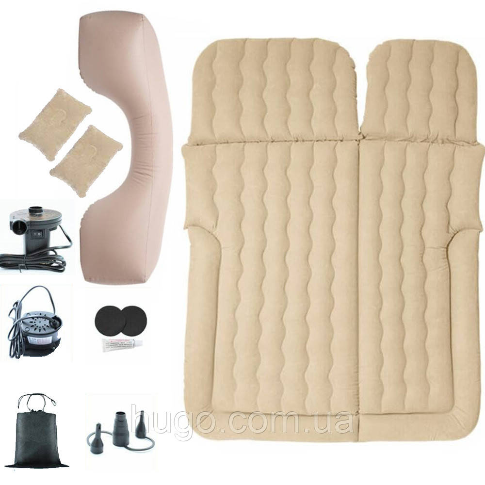Надувний матрац для двох з насосом, 174х126 см, 5337, Бежевий / Матрац / Універсальний матрац на заднє сидіння, фото 1