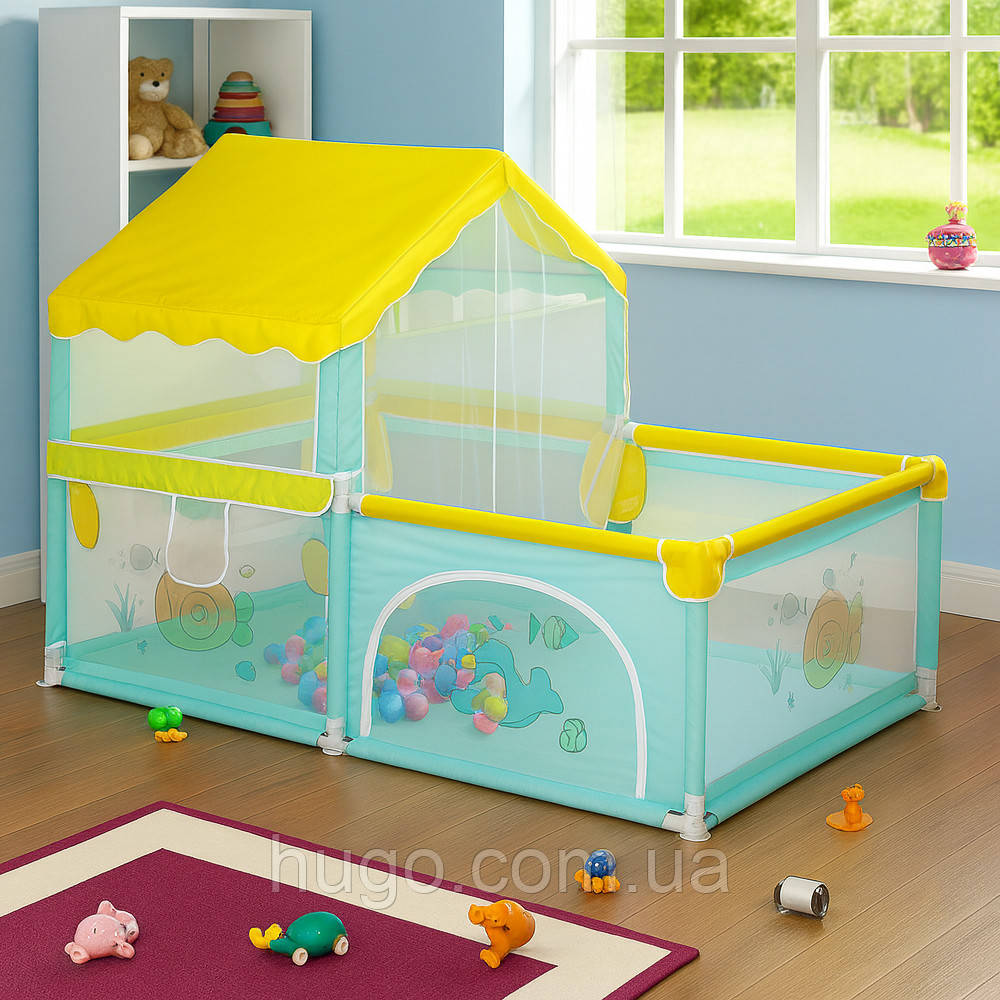 Дитячий манеж-ліжко з москітною сіткою, 180х120см / Манеж-намет / Манеж для дітей / Манеж-ігровий майданчик, фото 1