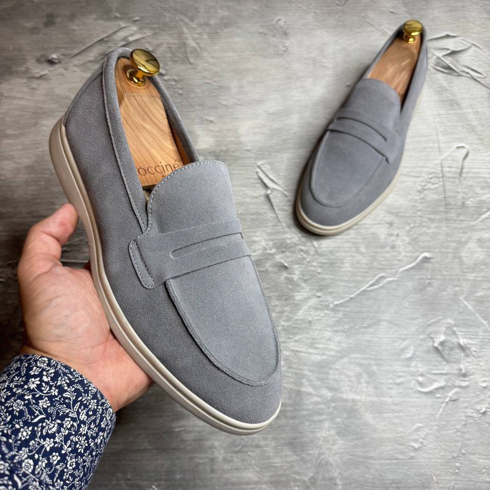 Лофери, туфлі чоловічі сірі замшеві (натуральна замша) для чоловіків на весну осінь, розміри 40-45, фото 1