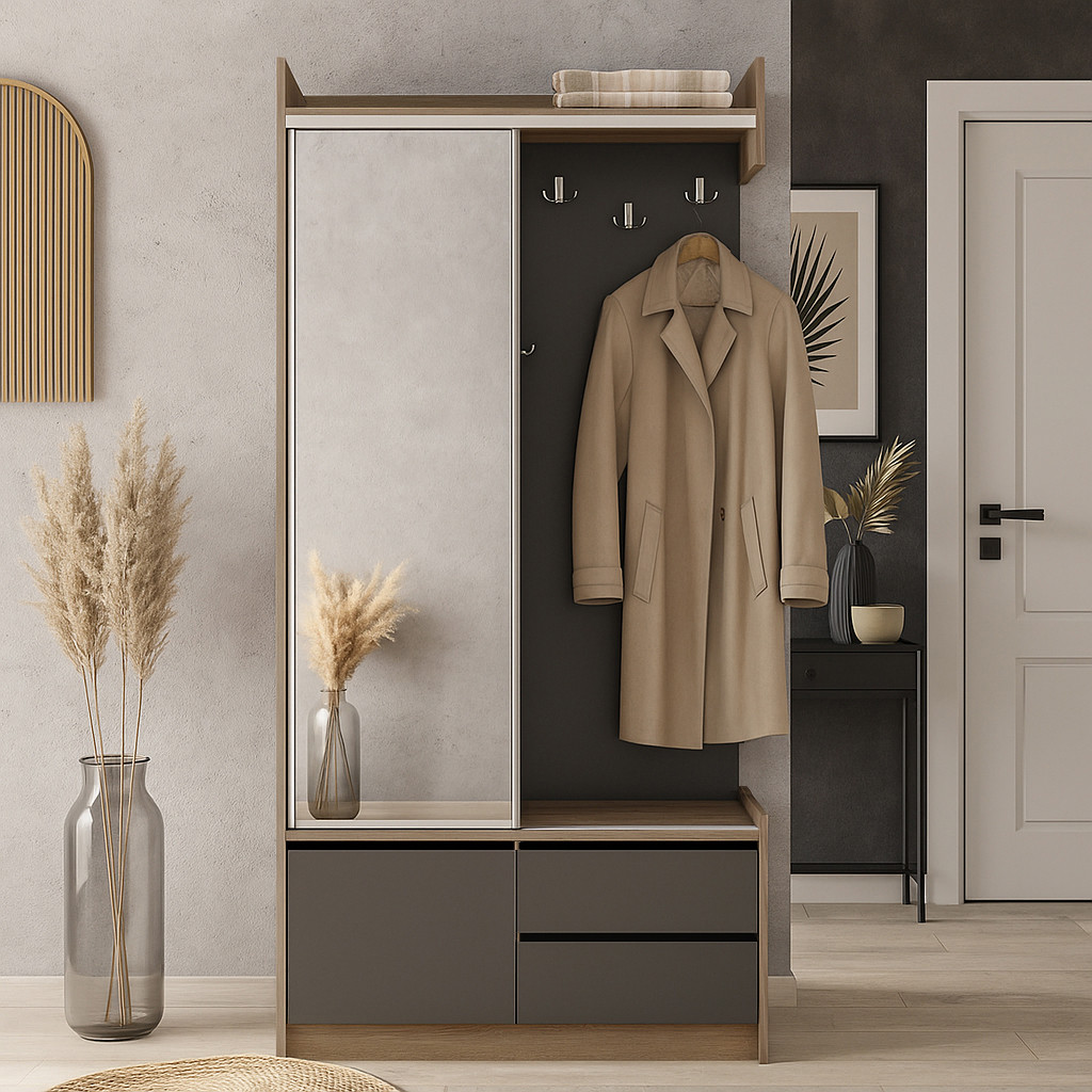 Сучасна стильна маленька вузька передпокій купе 1 метр в коридор з дзеркалом взуттєвою ДСП Таня Купе 2 Летро